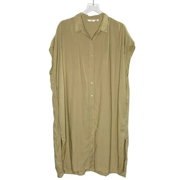 Uniqlo | Dresses | Uniqlo L Womens Linen Blend Long Shirt Dress Short  Sleeve Tan Breathable | Poshmark